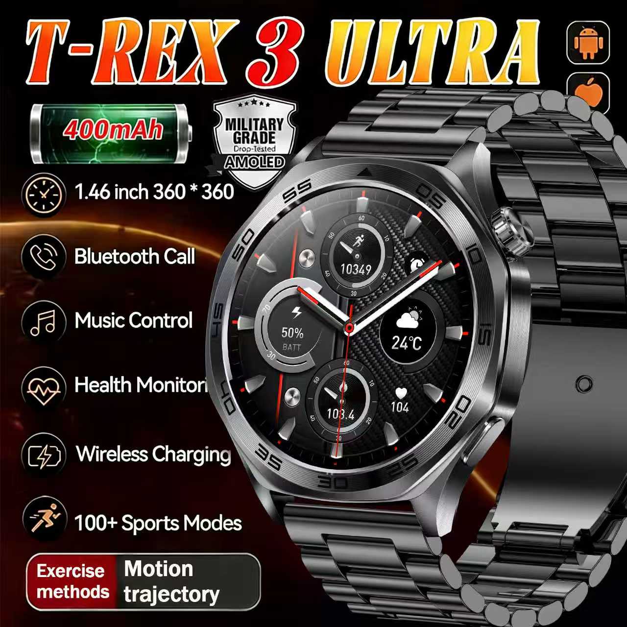 Smartwatch Custom - Мужские смарт-часы 2026 с LED-фонариком 1,46